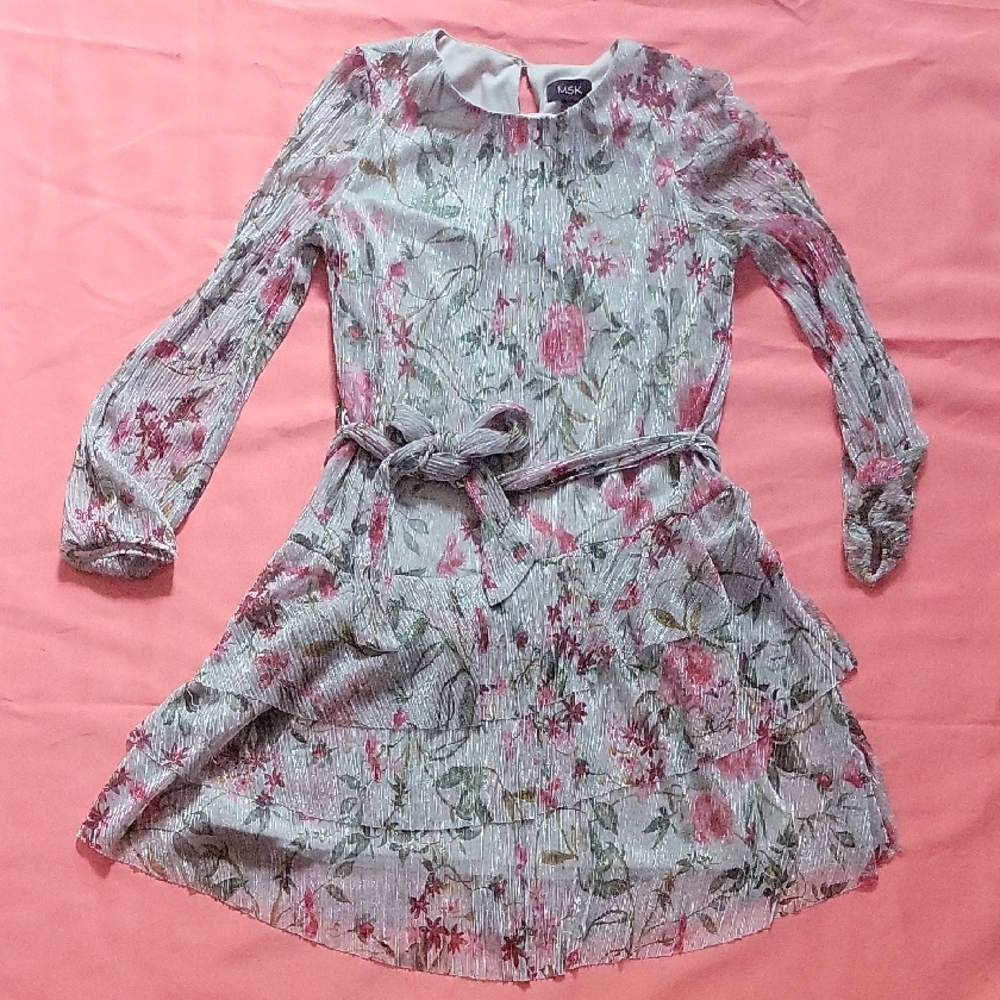 MSK Floral Dress with Pink and Gray Accents